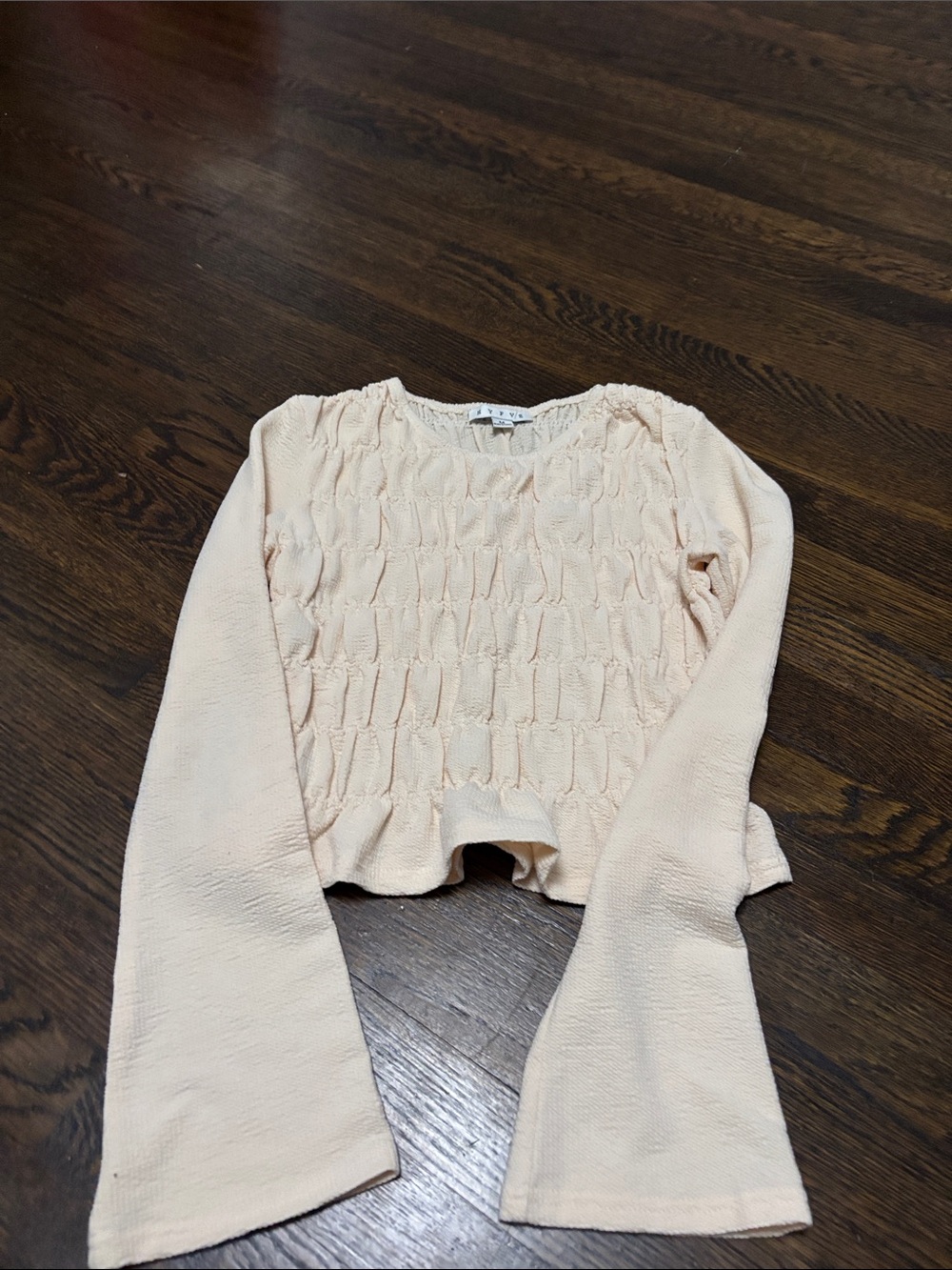 HYFVE Blush Pink Smocked Long-Sleeve Crop Top